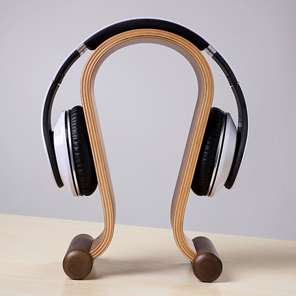 Wooden Walnut Wood Omega Headphone Gaming Headset Display Stand Holder Hanger