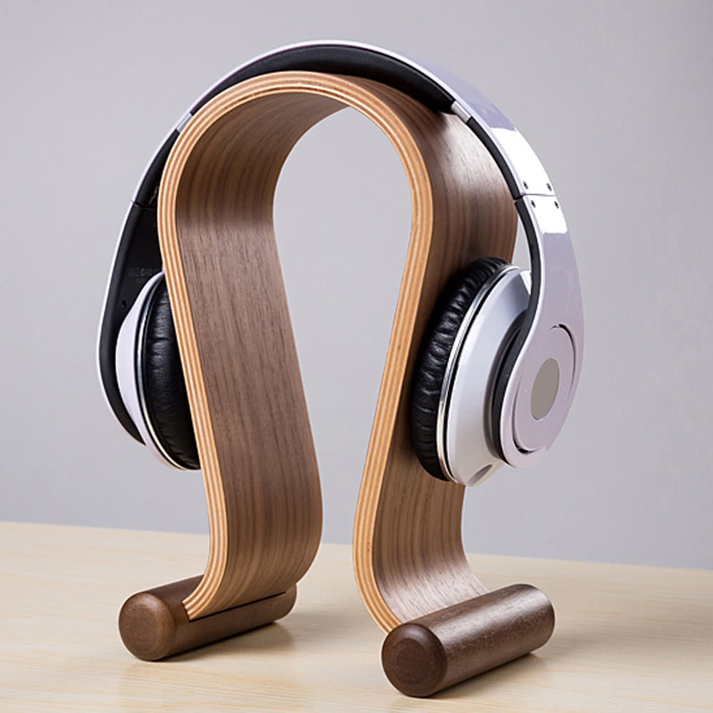 Wooden Walnut Wood Omega Headphone Gaming Headset Display Stand Holder Hanger