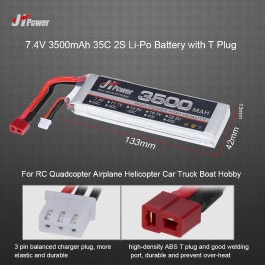 JHpower 7.4V 3500mAh 35C 2S Li-Po Battery with T Plug for RC Drone Airplane Car Truck