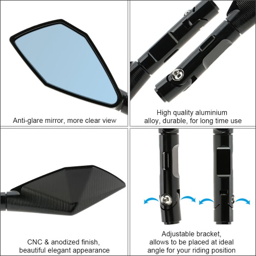 Pair of CNC Aluminum Motorcycle Rearview Mirror Universal Elegant Look Side View Mirrors for Scooter Electric Bike от Tomtop.com INT Pair of CNC Aluminum Motorcycle Rearview Mirror Universal Elegant Look Side View Mirrors for Scooter Electric Bike от Tomtop.com INT