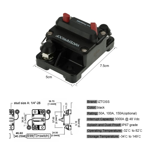 IZTOSS Waterproof 50Amp Circuit Breaker Overload Protection with Manual Reset Switch for Car Bus Truck Caravan Boat от Tomtop.com INT IZTOSS Waterproof 50Amp Circuit Breaker Overload Protection with Manual Reset Switch for Car Bus Truck Caravan Boat от Tomtop.com INT