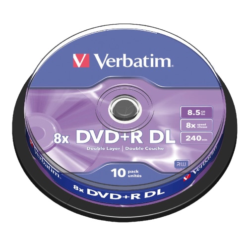 

Verbatim DVD+R DL 8.5GB 240min 10Pk Spindle 8x Double Dual Layer Recordable Media Disc Branded Compact Write Once Data Storage DVD 43666