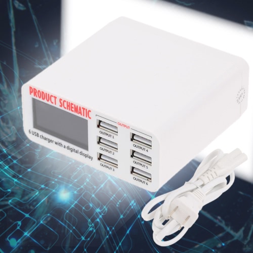 

5V 6A Output 3.5A Max High Speed 6-ports USB Fast Charger HUB Adapter with LCD Display for 6 Plus & 6S Plus iPad Air/mini Tablet Smartphone