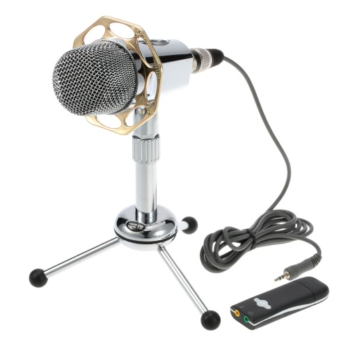 

3.5mm Stereo Professional Studio Desktop Omnidirectional Condenser Sound Microphone Mic Recording for PC Laptop Skype MSN QQ Singing with Stable Tripod Stand