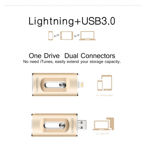 

Teclast 32G USB 3.0 Lightning Flash Drive Pen Thumb Drive MFi Certified External Storage Memory Stick Dual Connectors for for iPhone iPad PC