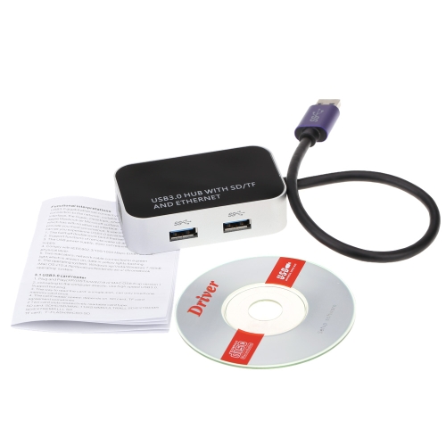

3-in-1 USB 3.0 to RJ45 Gigabit Ethernet + TF/SD Card Reader + 2 USB3.0 HUB Multi-function 1000M