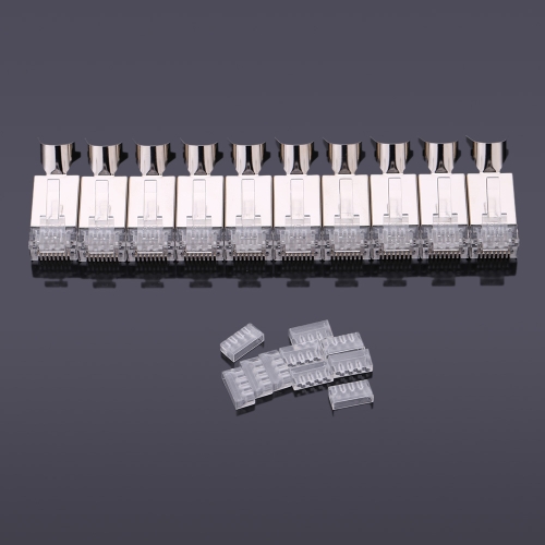 

10pcs High-quality Plated Cat7 Crystals RJ45 Network Cable Connector 8P8C Coated Crystal Head with Tail Clamp