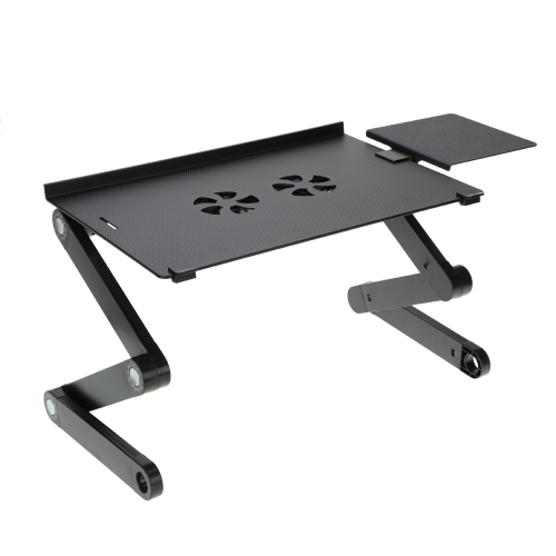 

Portable Adjustable Folding Bed Sofa Table Desk Tray Stand with Mouse Pad 2 Fans Multi Angle Legs for 17in Laptop Notebook Tablet Pad