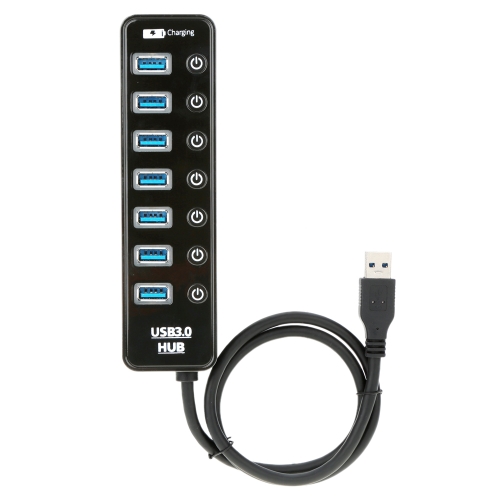 

7 Ports USB 3.0 High Speed Hub Expansion Splitter Independent ON/OFF Switch LED Indicators for PC Laptop Notebook Desktop Computer