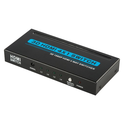 

3D Full HD 1080P HDMI 4 * 1 Port Switch 4 in 1 out Switcher High Definition with IR Wireless Remote Control and AC Power Adapter