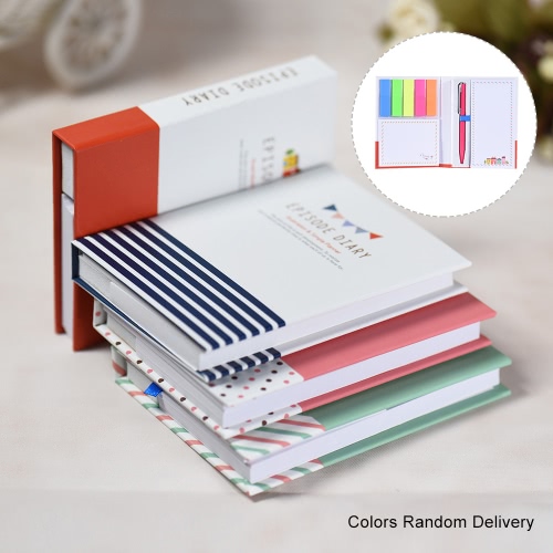 

4pcs Creative Cute Hardcover Notebook Sticky Notes Notepads Set Page Markers Bookmark with a Ball Pen for Students Grils Planners (4 Colors Random Delivery)