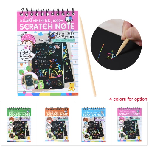 

Creative Spiral Scratch Painting Book Notebook Notepad Color Sketch DIY Drawing Graffiti Paper Blackboard with Wooden Stylus for Children Girls Boys