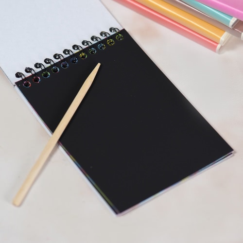 

Creative Spiral Scratch Painting Book Notebook Notepad Color Sketch DIY Drawing Graffiti Paper Blackboard with Wooden Stylus for Children Girls Boys