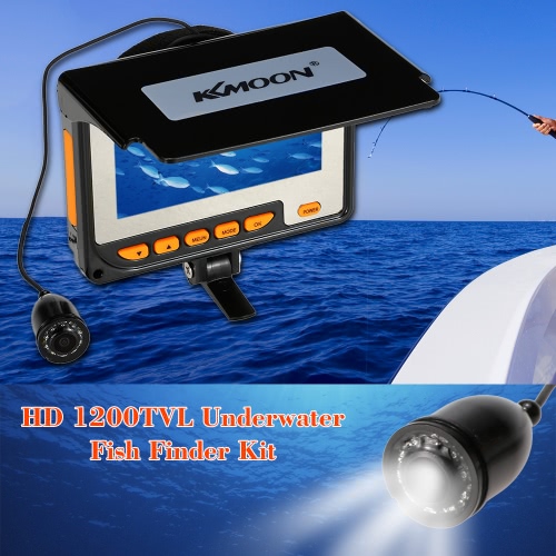 

KKMOON HD 1200TVL Underwater Fish Finder Kit with 4.3” LCD Monitor + 20M Camera + 8G TF Card + 4000mah Rechargeable Battery + Portable Alloy Case + Bracket + Lanyard support Video Record Photograph Waterproof Infrared Night View Plug and Play for Ice/Sea/