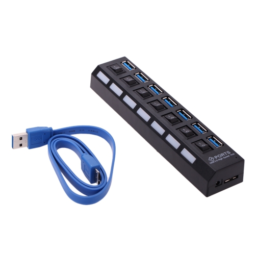 

7 Port USB 3.0 High Speed HUB Expansion Splitter Adapter 5G Mbps Split Independent ON/OFF Switch LED Indicators for PC Laptop Notebook Computer Peripherals Accessories