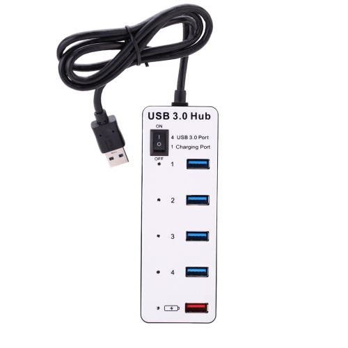 4 Port USB 3.0 1 Charging Port High Speed HUB Expansion Splitter Adapter ON/OFF Switch LED Indicators for PC Laptop Notebook Computer Peripherals Accessories